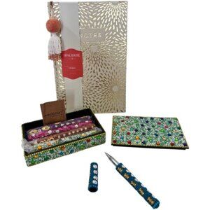 India Handicraft Arts Set of 5 Jeweled Multi Color Pens, Jewel Box and Journal